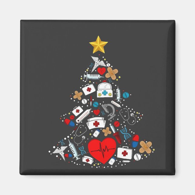 Aimant Infirmière de l'arbre de Noël du service des urgen (Devant)