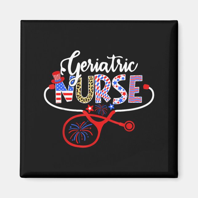 Aimant Infirmière gériatrique Usa Stethoscope Drapeau Amé (Devant)