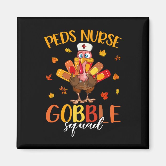 Aimant Infirmière Gobble Squad Turquie Pilgrim Thanksgivi (Devant)