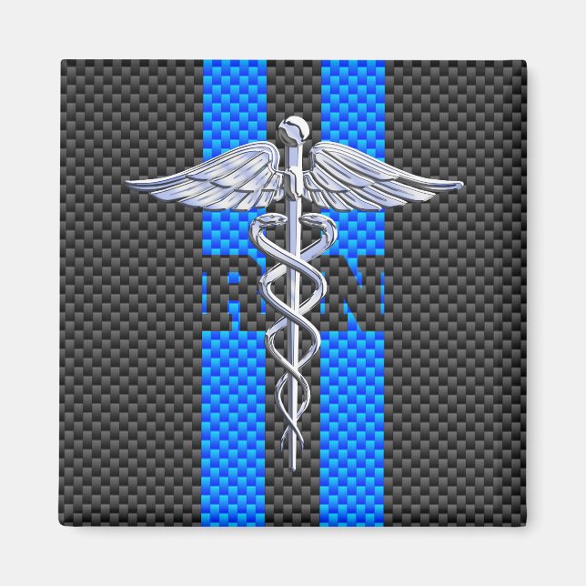 Aimant Infirmière inscrite RN Caduceus Carbon Fiber Style (Devant)