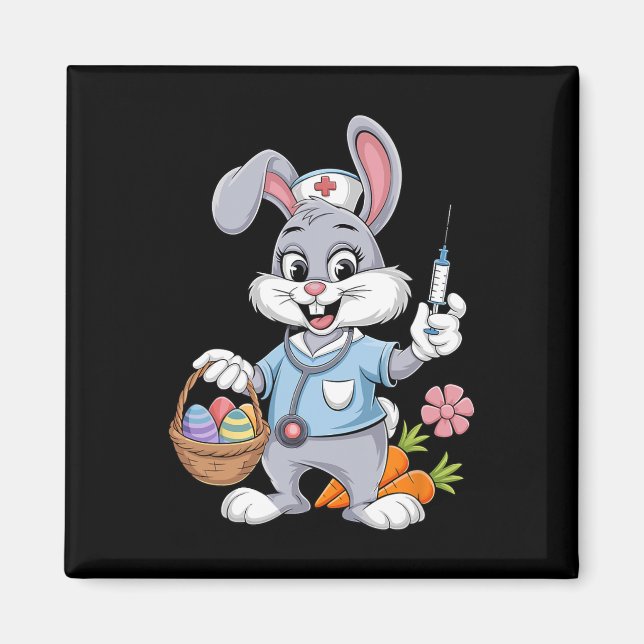 Aimant Infirmière Lapin Stethoscope Lapin Jour de Pâques  (Devant)