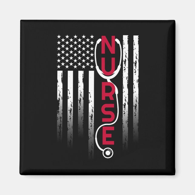 Aimant Infirmière Patriotique Avec Drapeau Stethoscope Po (Devant)