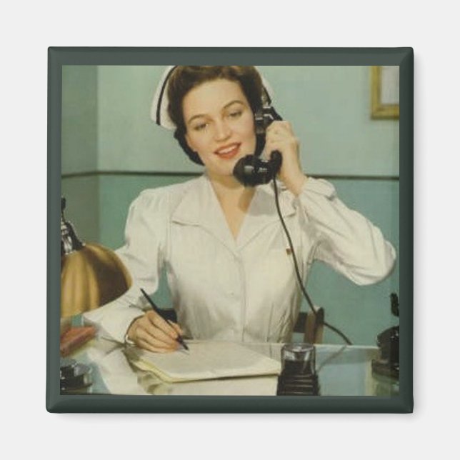 Aimant Infirmière vintage au téléphone (Devant)