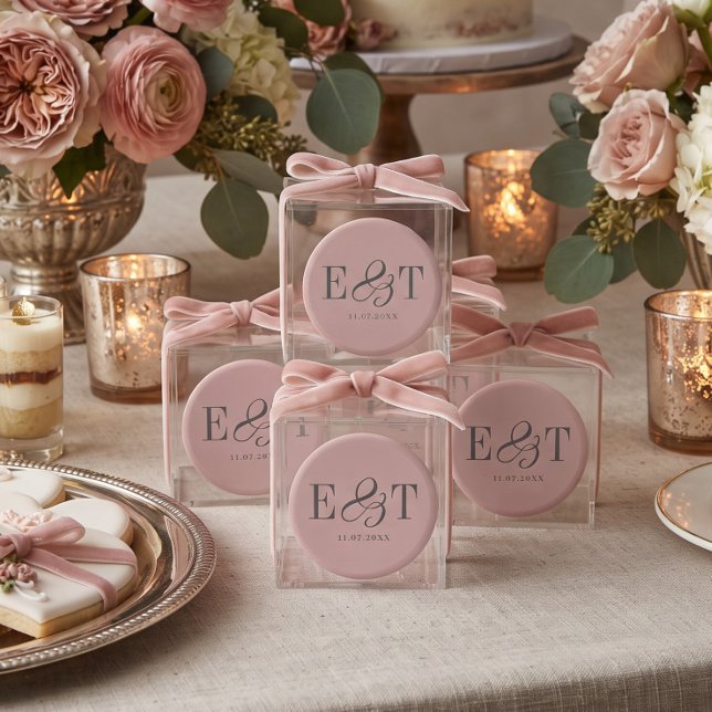 Aimant Initiales de couples de mariage rose pâle élégant (Créateur téléchargé)