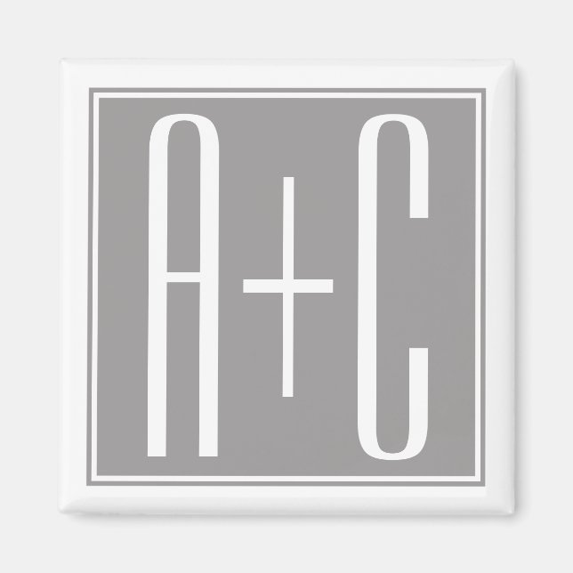 Aimant Initiales de couples modifiables | Blanc & Gris (Devant)
