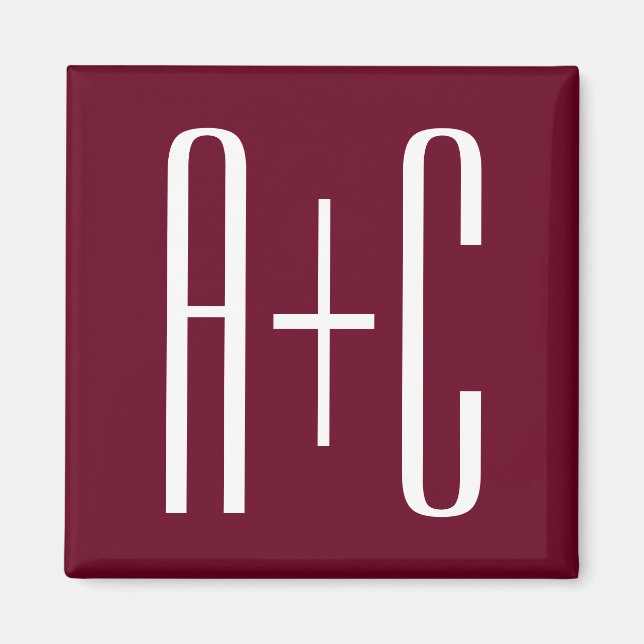 Aimant Initiales de couples simples | Blanc et bordeaux (Devant)