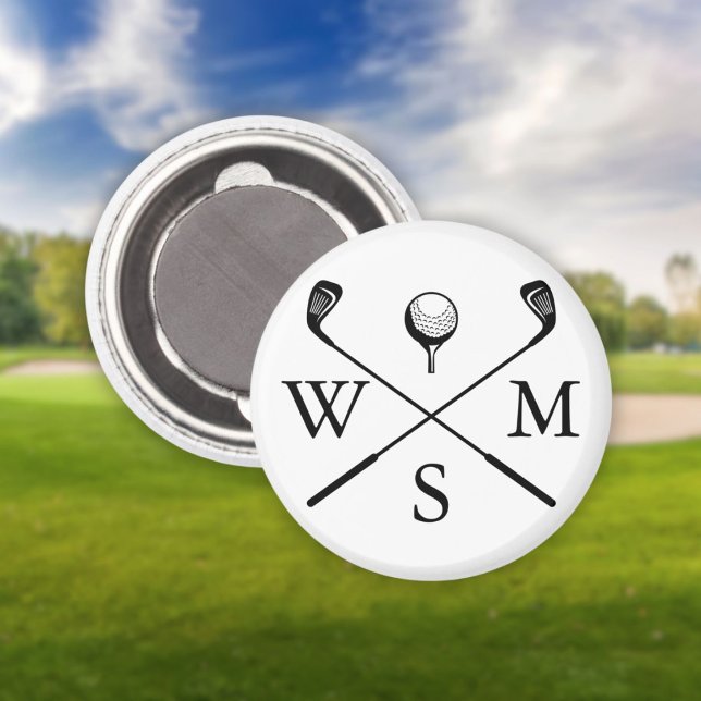 Aimant Initiales de monogramme personnalisé noir et blanc (Custom Monogram Initials Black And White Magnet)