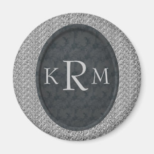 Aimant Initiales de monogramme personnalisées Floral noir