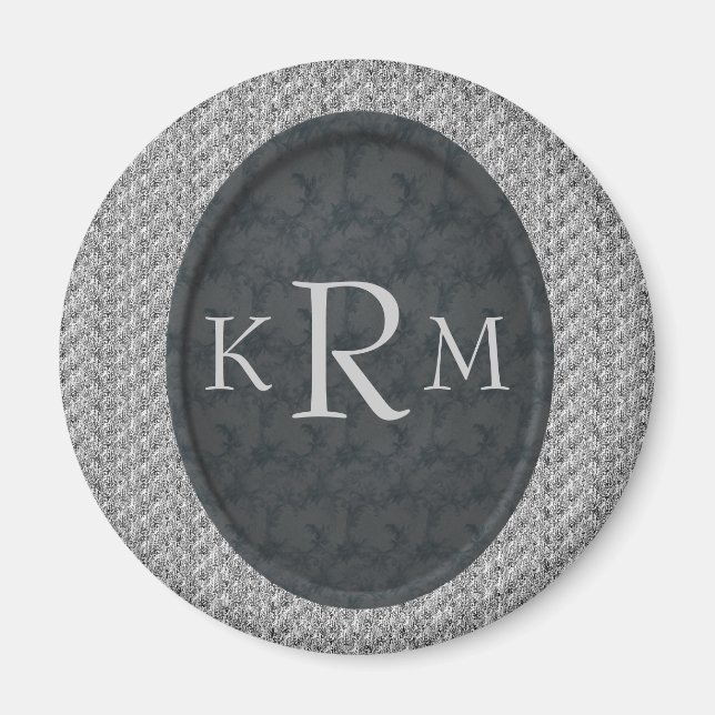 Aimant Initiales de monogramme personnalisées Floral noir (Devant)
