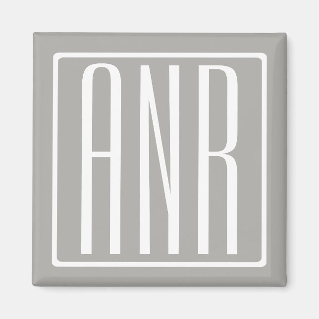 Aimant Initiales Monogramme | Blanc Sur Gris Clair (Devant)