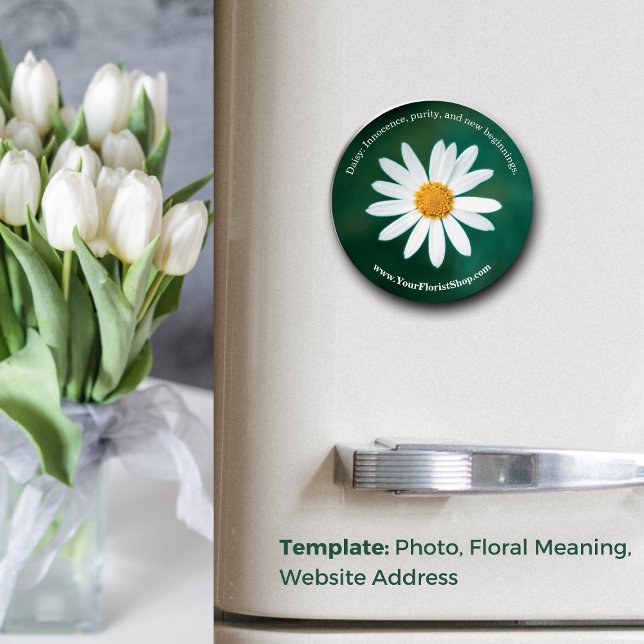 Aimant Innocence dévoilée : Floral rond éducatif (Innocence Unveiled: Round Floral Educational Magnet, Floral Name, Website Address)