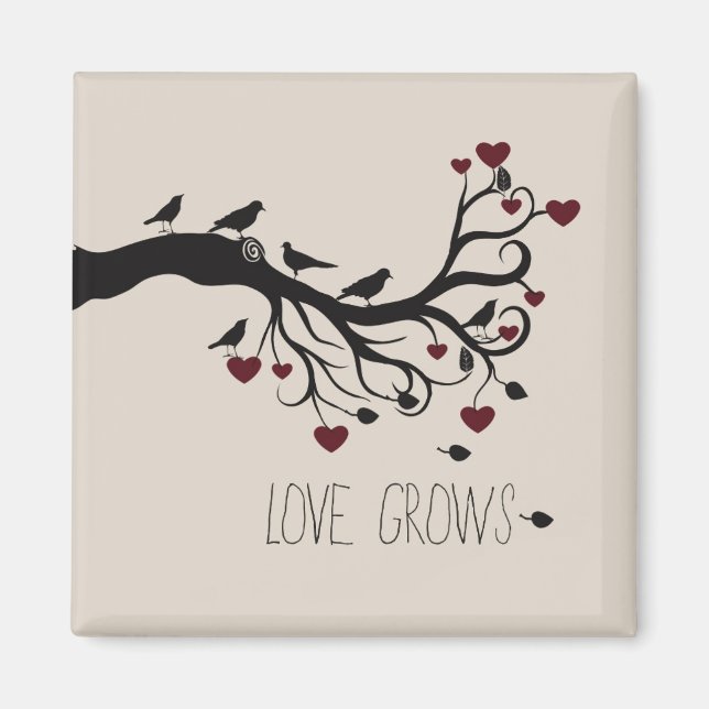 Aimant Inspirational Love Grows Hearts Tree Branch Birds (Devant)