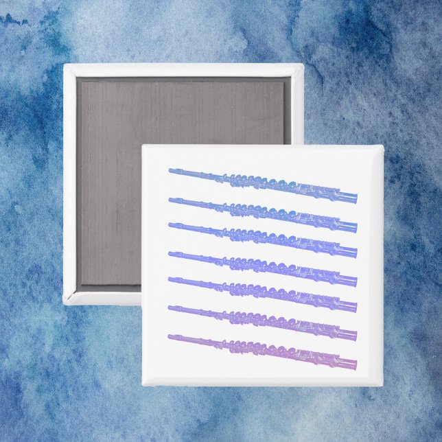 Aimant Instrument de musique fluide bleu rose violet (A magnet with blue, pink and purple ombre flutes.)