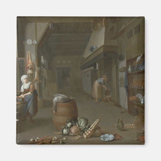 Aimant Intérieur cuisine avec deux bonnes préparant la no (Devant)