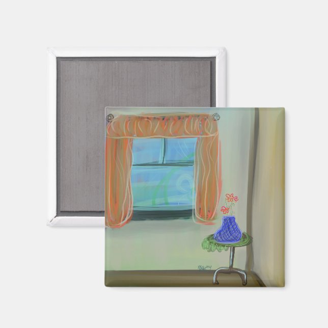Aimant Intérieur Doux Avec Rideaux Orange Art Original (Recto/Verso)