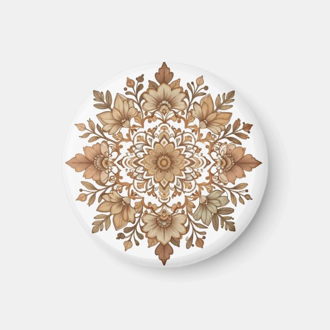 Aimant Intricate Mandala Floral Brown Tones Art (Devant)
