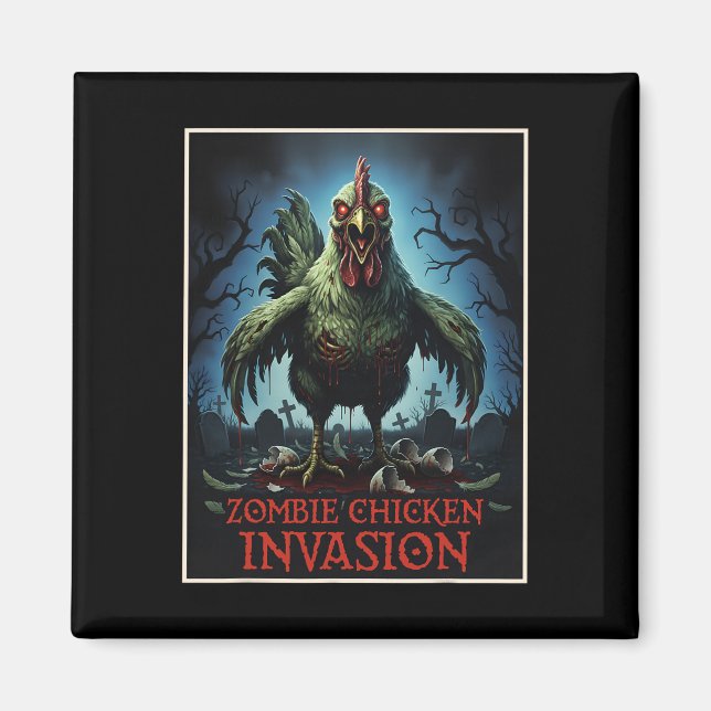 Aimant Invasion de poulets zombies Horreur de ferme de mo (Devant)