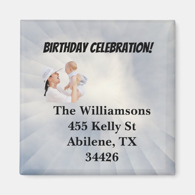 Aimant Invitation Baby Shower avec fond bleu ciel (Devant)