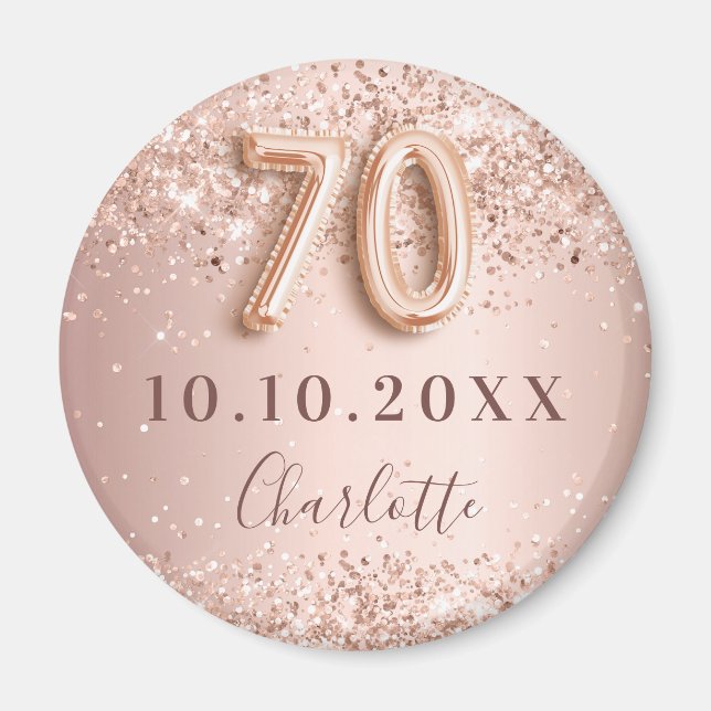 Aimant Invitation rose gold et blush pour les 70 ans à sa (Devant)