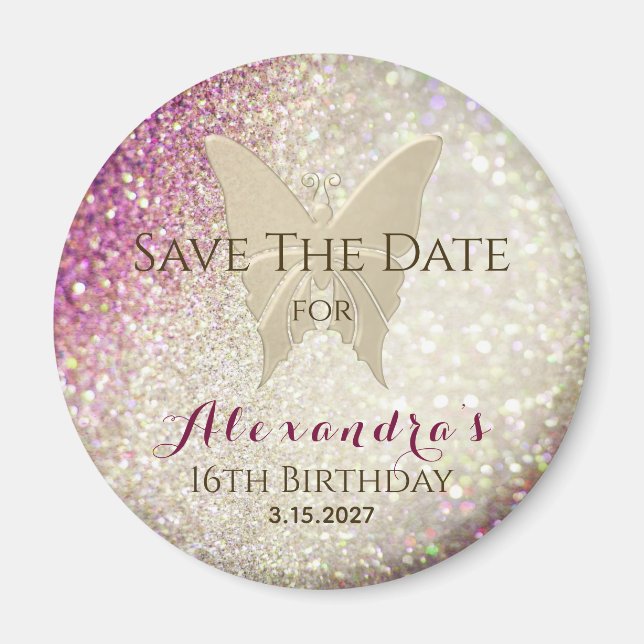 Aimant Invitation "Save the Date" pour un Sweet 16 avec p (Devant)