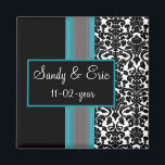 Aimant Invitations Aqua White Black Mariage damassé<br><div class="desc">Invitations Aqua White Black Mariage damassé</div>