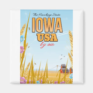 Aimant Iowa USA "L'État Hawkeye"Cartoon affiche de voyage
