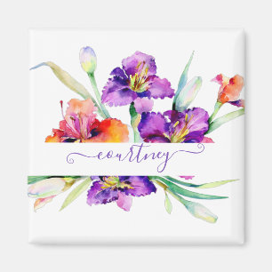 Aimant Iris aquarelle violet personnalisé