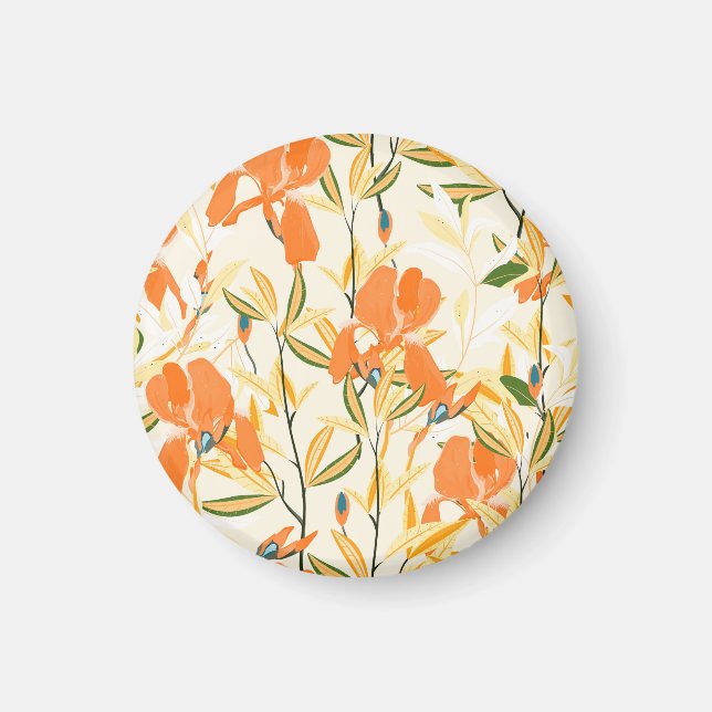 Aimant Iris orange : motif floral transparent (Devant)