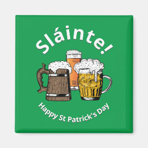 Aimant Irish Green Sláinte Cartoon Bières Jour de la Sain