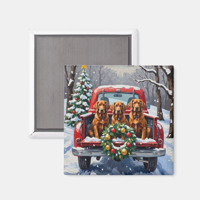 Aimant Irish Red Setter Christmas Red Truck Holiday (Recto/Verso)