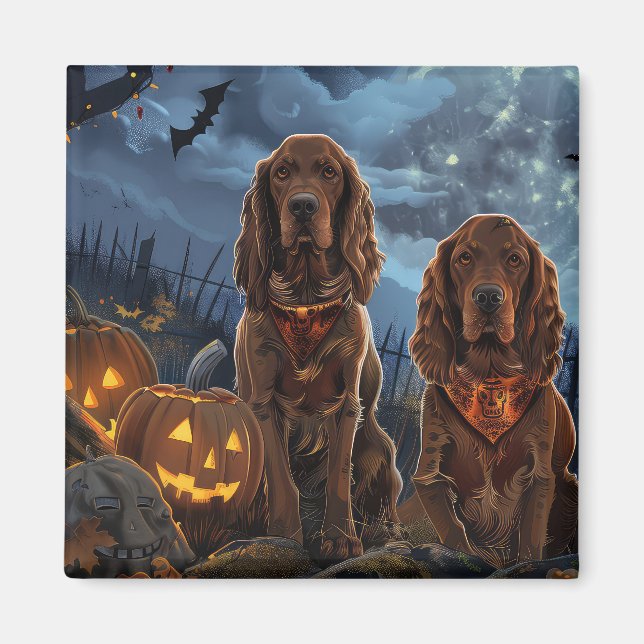 Aimant Irish Red Setter Halloween Éffrayant (Devant)