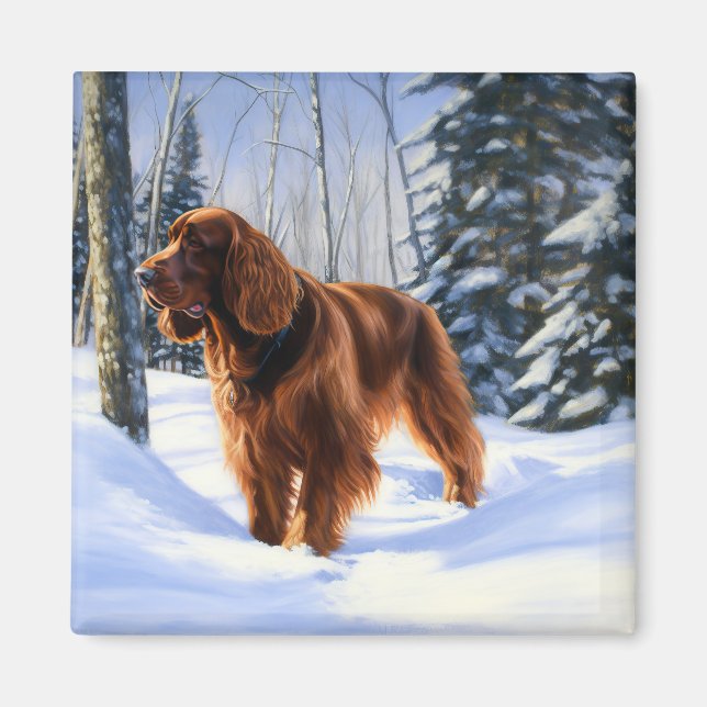 Aimant Irish Setter Let It Neige Christmas (Devant)