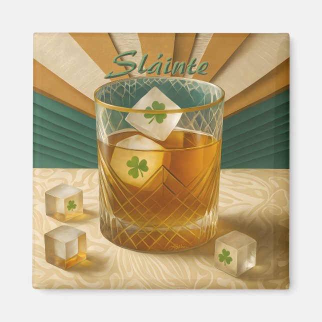 Aimant Irish Whiskey Tumbler Shamrock Ice "Sláinte!" (Devant)