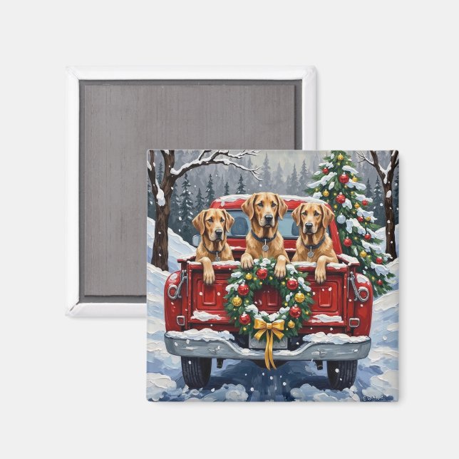 Aimant Irish Wolfhound Christmas Red Truck Holiday Gift (Recto/Verso)