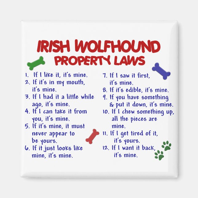 Aimant IRISH WOLFHOUND Lois sur la propriété 2 (Devant)