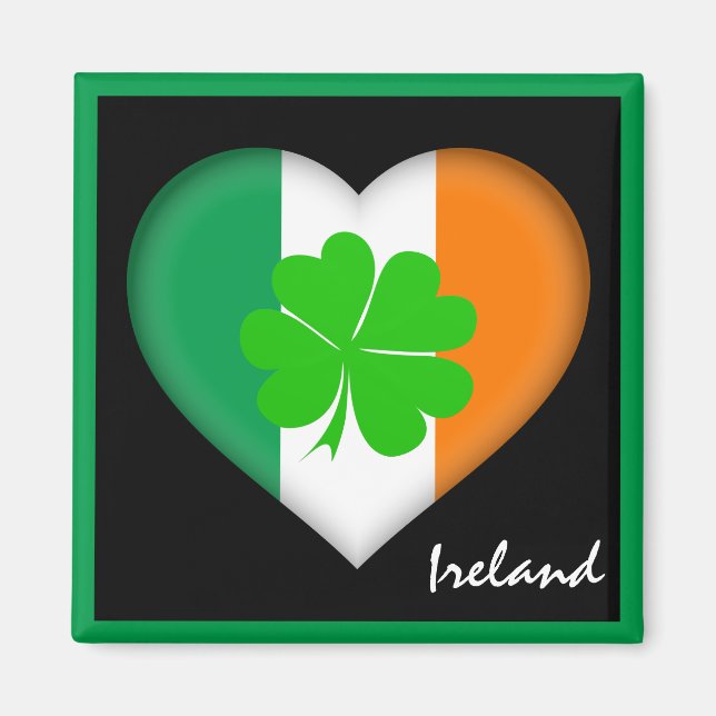 Aimant Irlande & Irish Heart, drapeau irlandais Shamrock  (Devant)