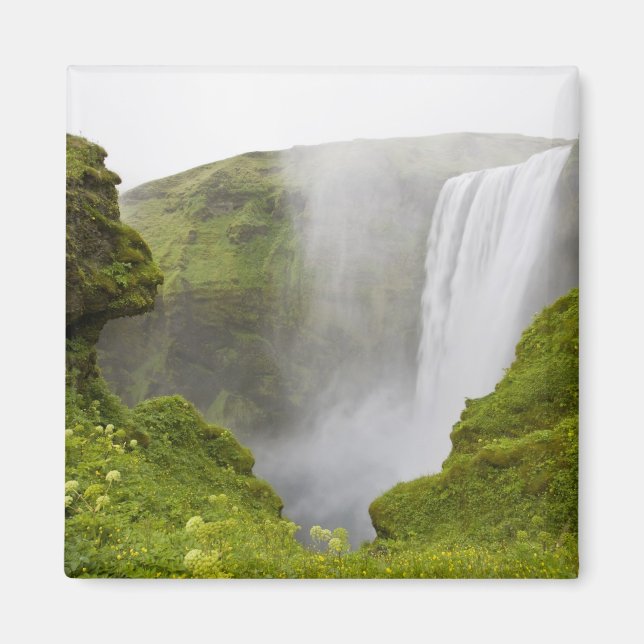 Aimant Islande. La cascade de Skogarfoss plonge sur une (Devant)
