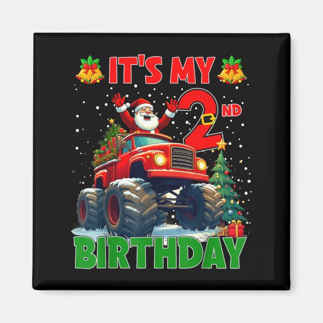 Aimant It’s My 2nd Birthday Xmas Santa Monster Truck Chri (Devant)