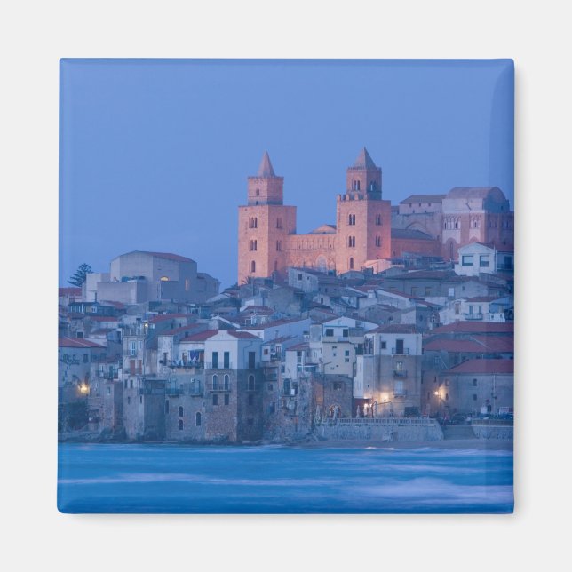 Aimant Italie, Sicile, Cefalu, Vue avec Duomo de (Devant)