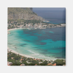 Aimant Italie, Sicile, Mondello, Vue de la plage depuis