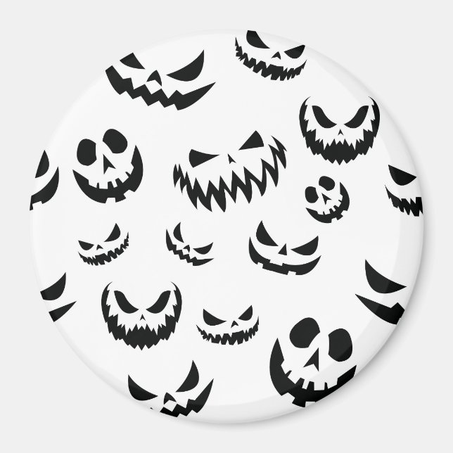 Aimant Jack-o'-lantern face Citrouille noir et blanc (Devant)