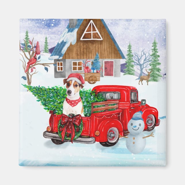Aimant Jack Russell Chien à Noël Livraison Camion Neige (Devant)