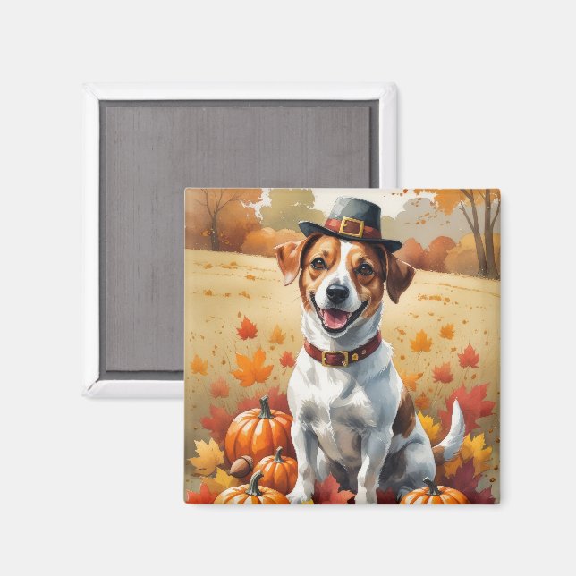 Aimant Jack Russell dans l'art de Thanksgiving aux feuill (Recto/Verso)