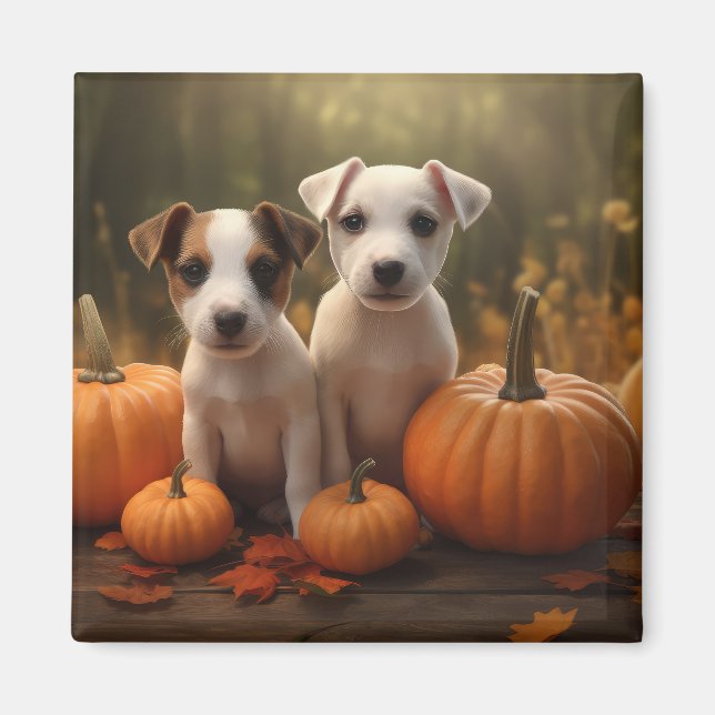 Aimant Jack Russell Puppy Automne Citrouille de plaisir (Devant)