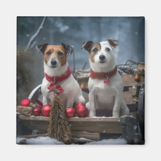 Aimant Jack Russell Snowy Sleigh Décor de Noël (Devant)