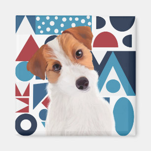 Aimant Jack Russell Terrier Chien bleu et rouge géométriq