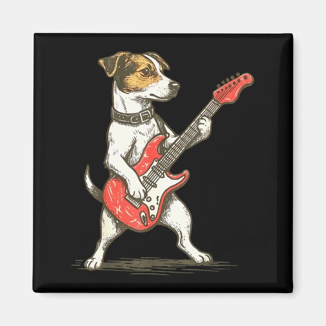 Aimant Jack Russell Terrier Dog Playing Guitar Rocker Gui (Devant)