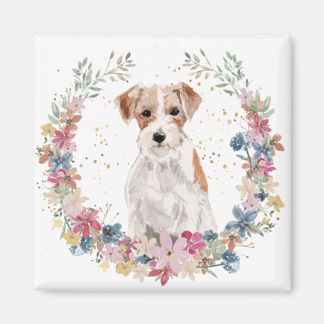 Aimant Jack Russell Terrier Fleurs de printemps Wreath (Devant)