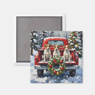 Aimant Jack Russell Terrier Noël Camion Rouge Fêtes