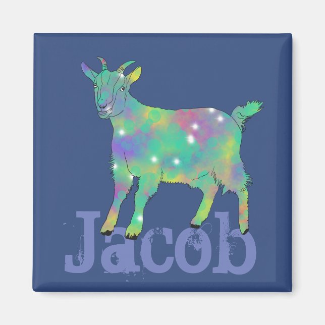 Aimant Jacob Add Name Colourful Sparkle Goat Animal Art (Devant)